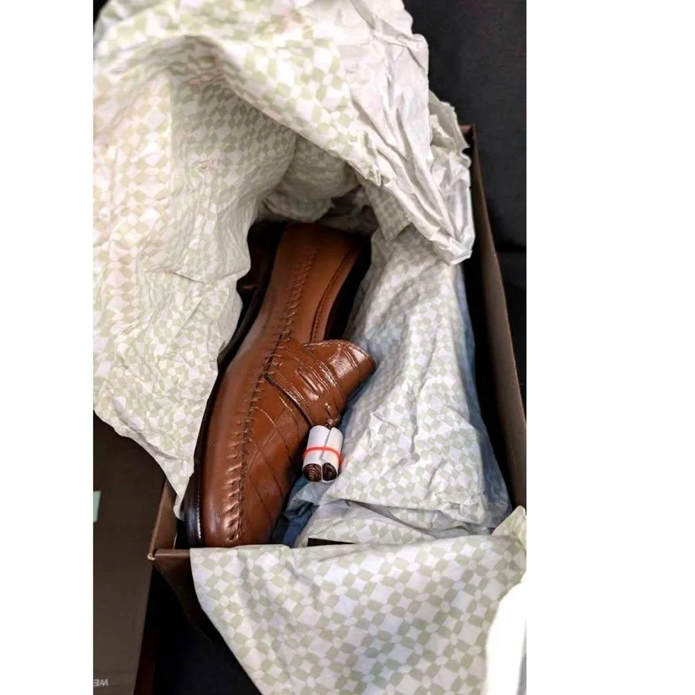 NIB~Florsheim Pisa 18469 Cognac Leather Croc Print Tassel Loafers~Men's Size 8 D